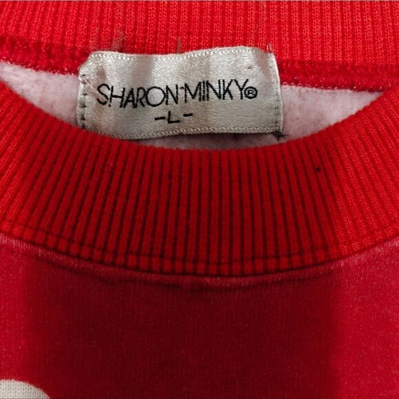 Sharon Minky Wild Cats Print Red Polka Dot Sweatshirt size L Vintage - Picture 6 of 6